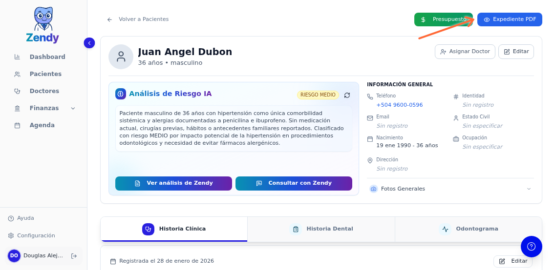 Botón Expediente PDF en la vista del paciente