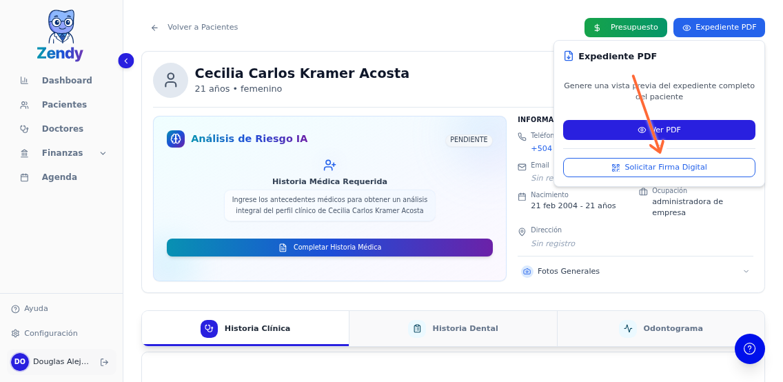 Botón Solicitar Firma Digital en el popover