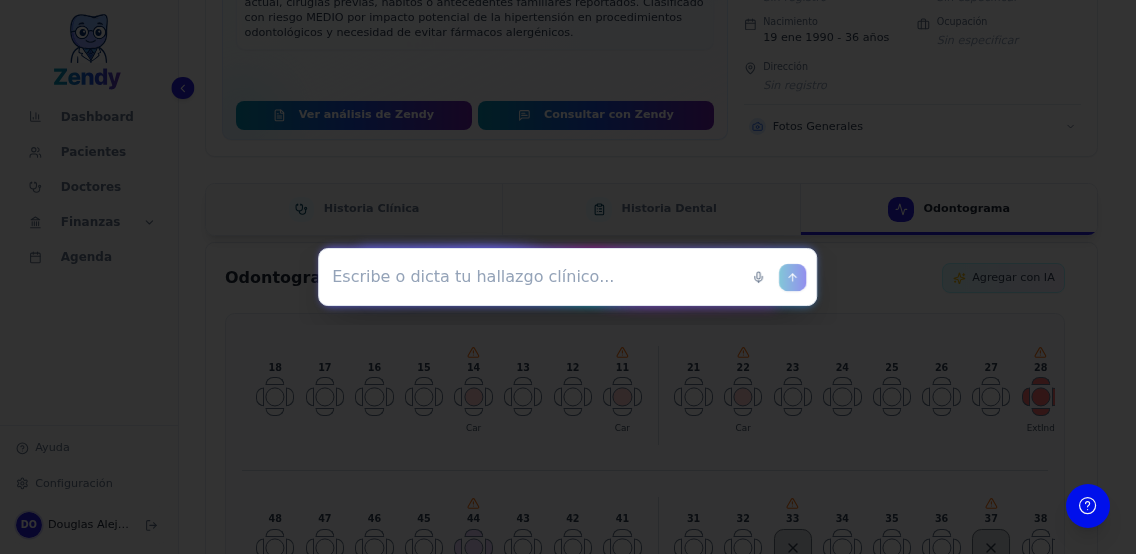 Modal de dictado en odontograma