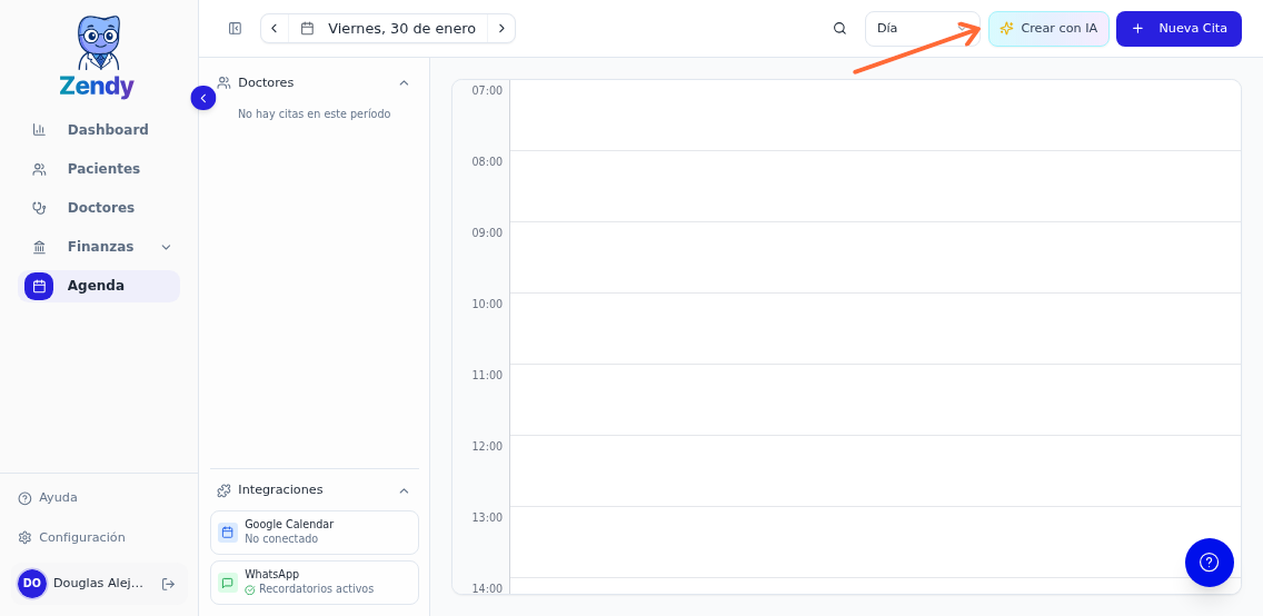 Botón Crear con IA en la agenda