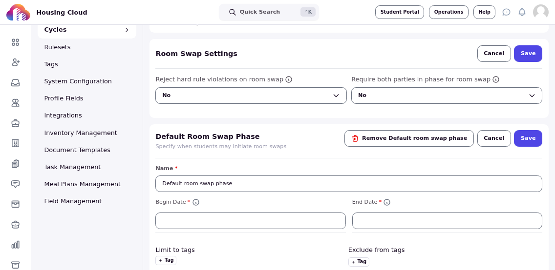 Empty room swap phase configuration form