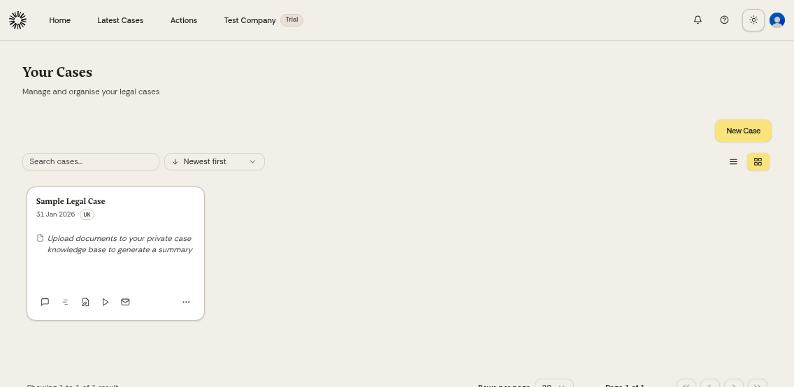 Cases dashboard showing the list of all cases