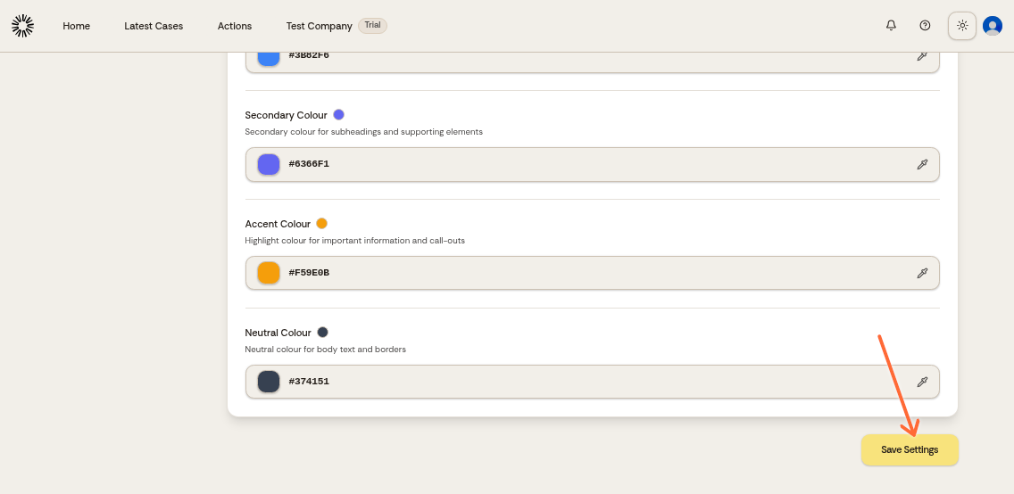 Save Settings button at bottom of house style page