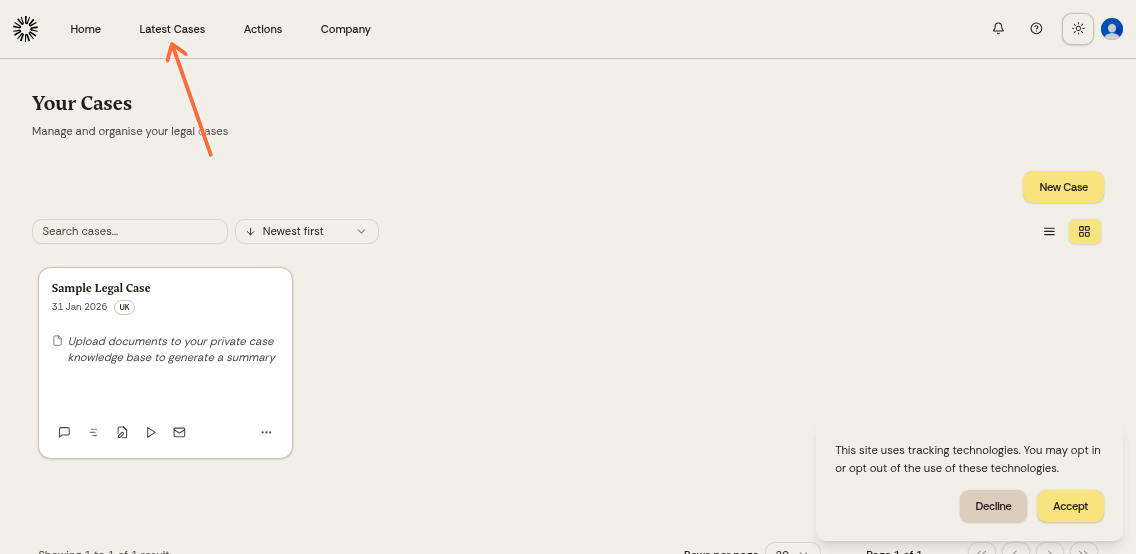 Latest Cases link in top navigation menu