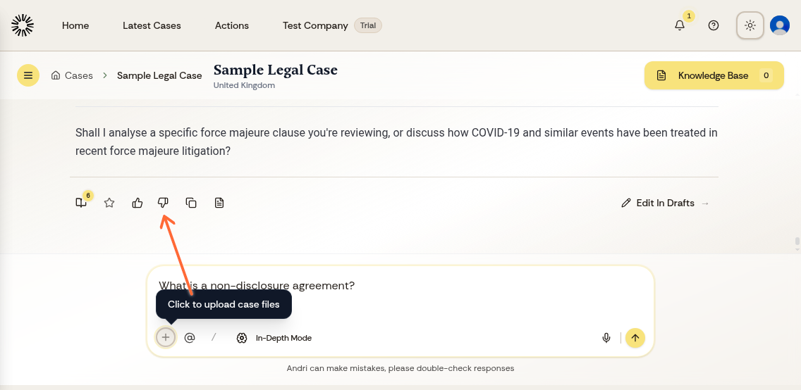 Dislike button shown below an AI response in the chat interface