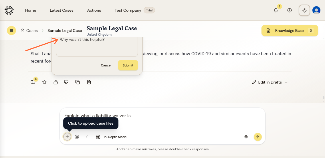 Feedback form that appears after clicking the dislike button