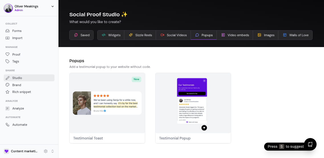 Grid of popup template options