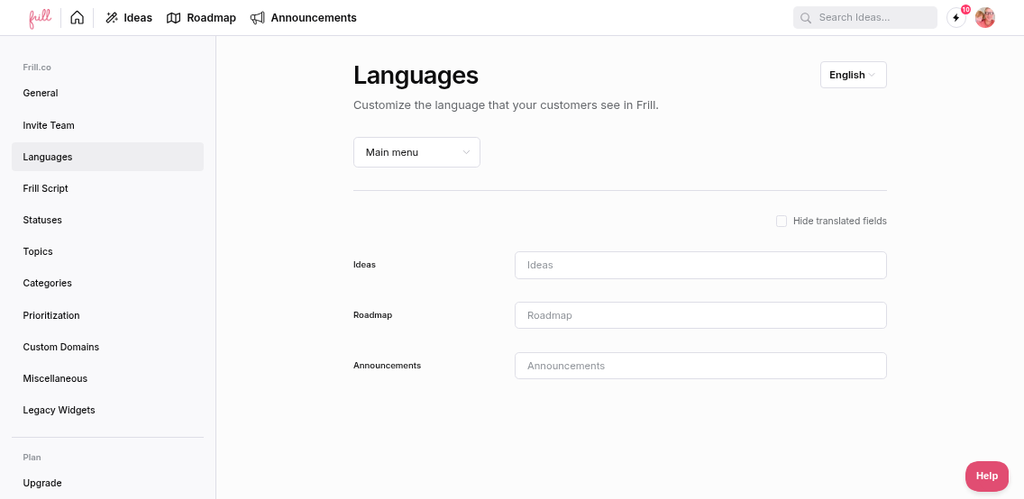 Languages settings overview