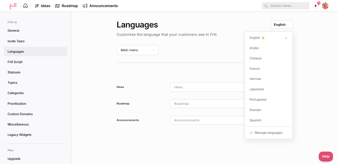 Translation groups dropdown