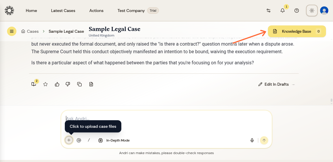 Case workspace with the Knowledge Base tab highlighted