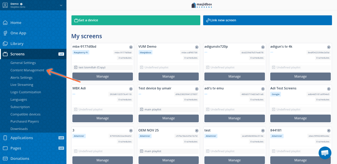 Open Content Management section