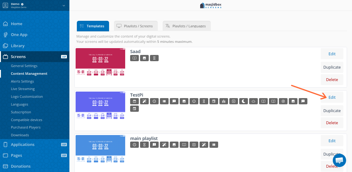 Click Edit button next to your playlist