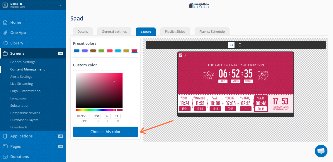 Custom color picker available on Silver and Global plans