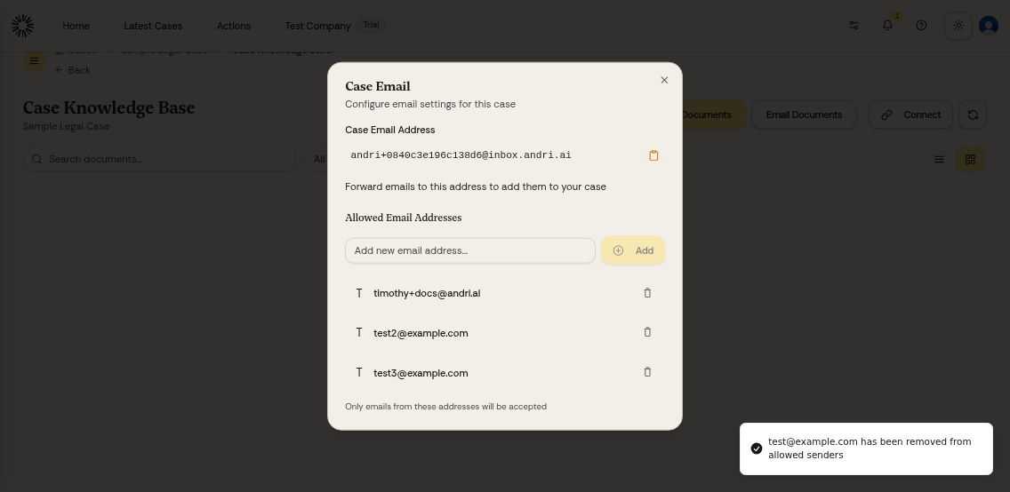 Multiple email addresses shown in the allowed list