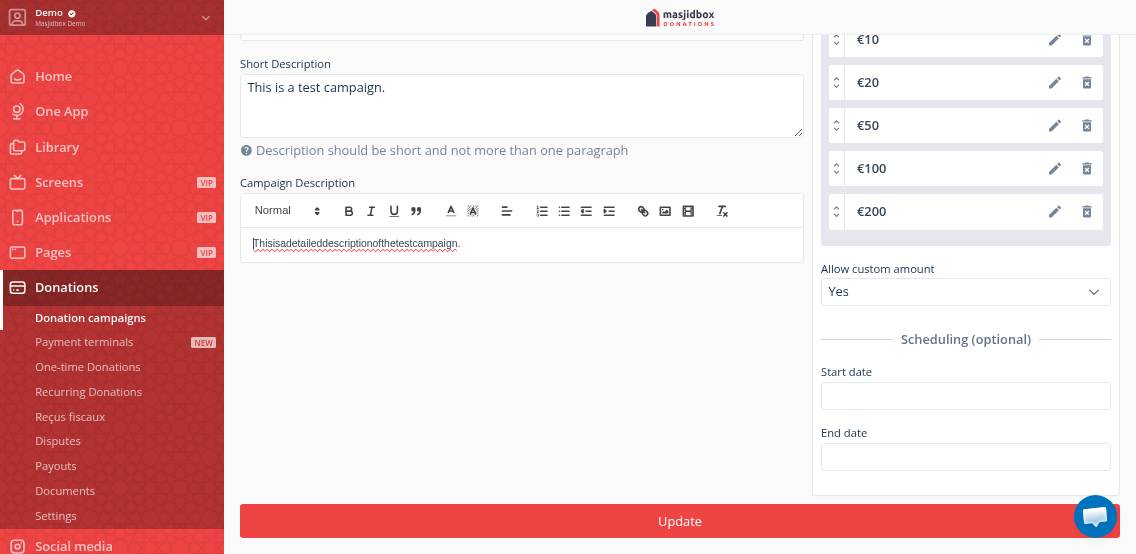 Frequency options including daily, weekly, monthly, yearly