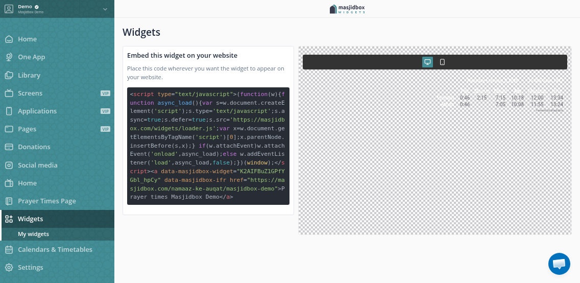 Embed code display with script and anchor tags