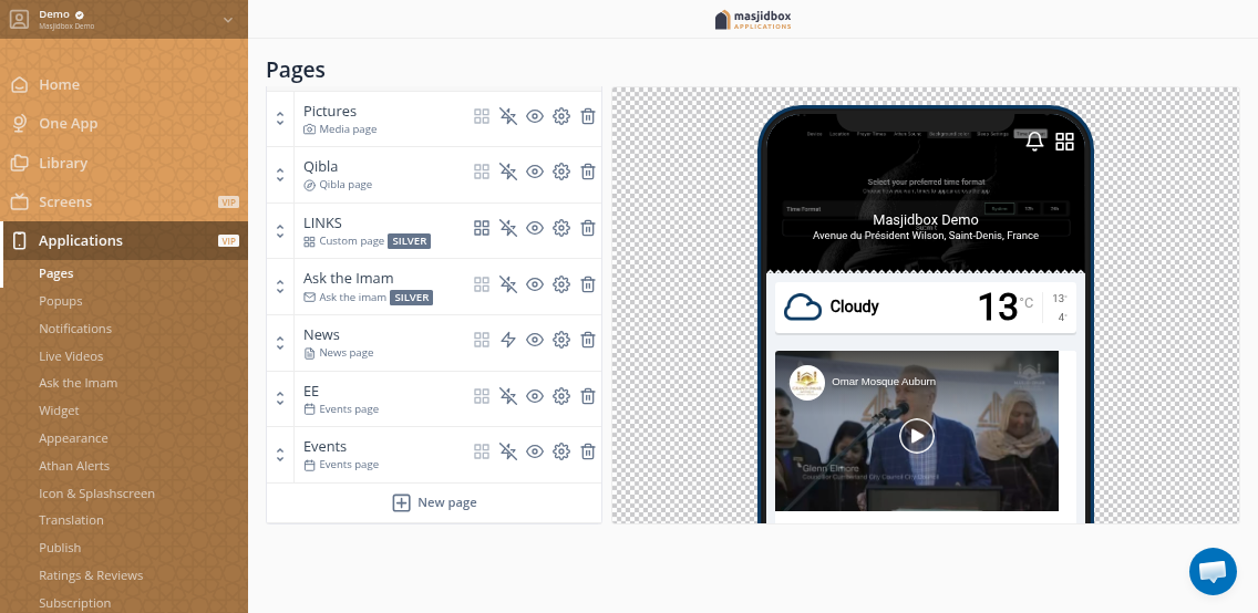 Ramadan Times block displayed in the page builder with configured times