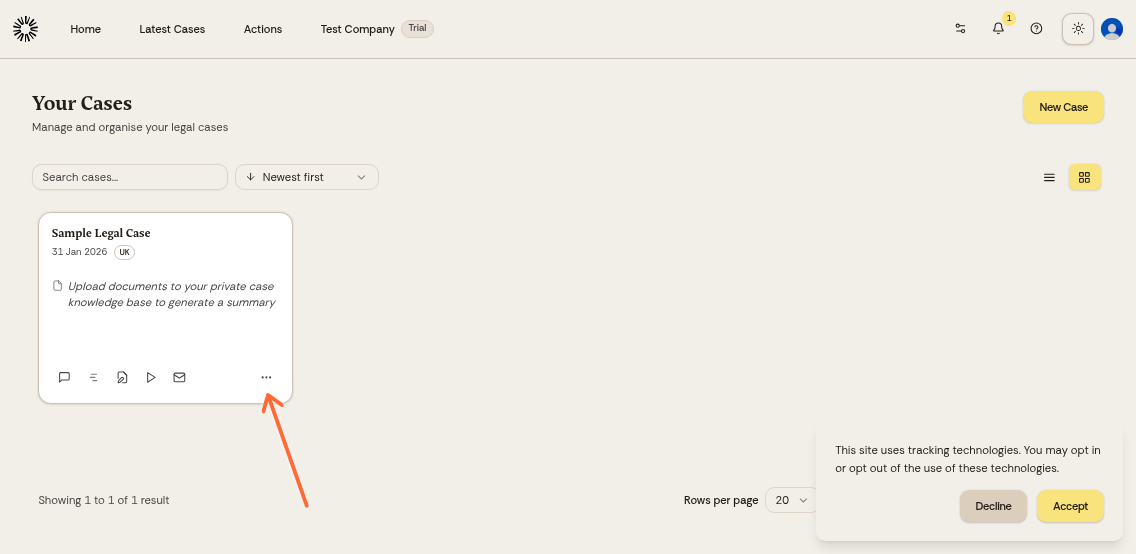 Cases homepage with the three-dot menu highlighted next to a case