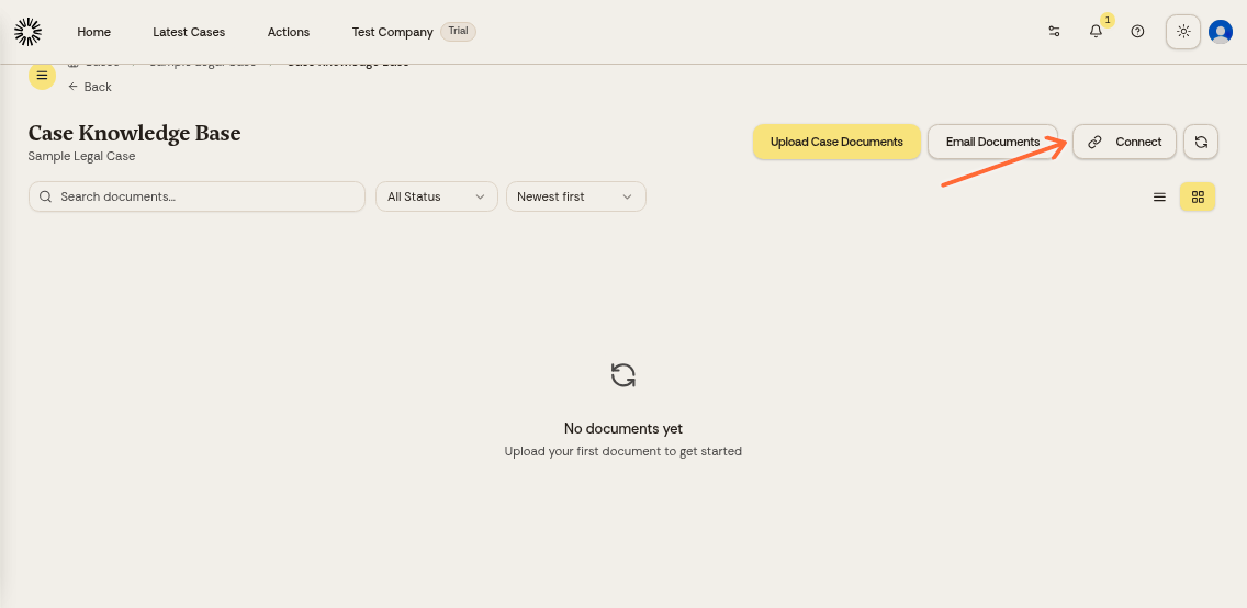 Connect button in the Knowledge section of a case