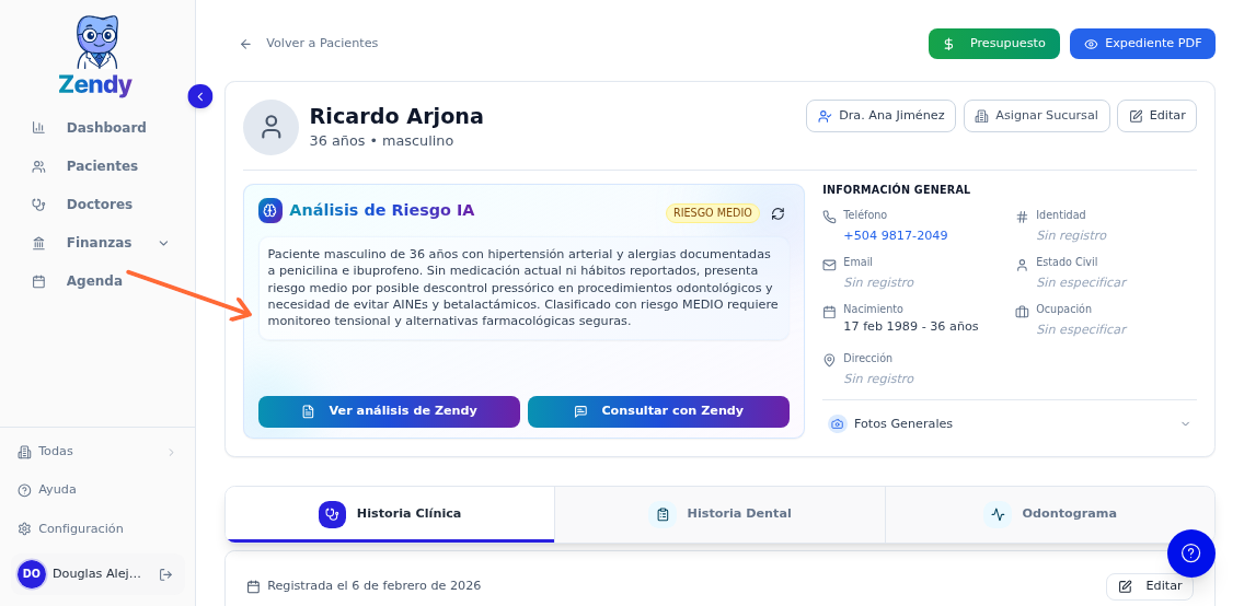 Sección de Análisis de Riesgo IA mostrando información procesada