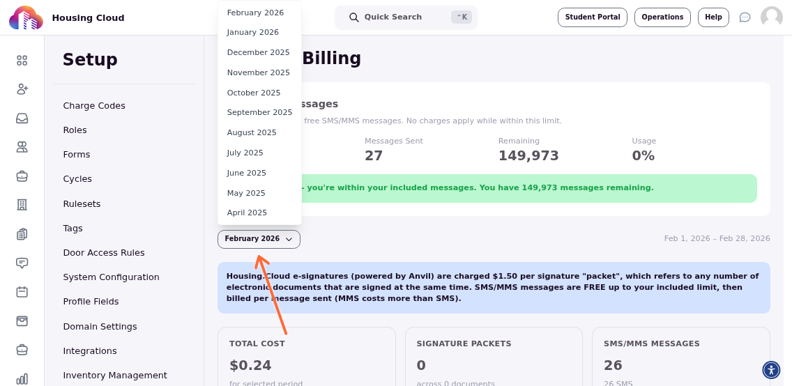 Month and year dropdown for selecting different billing periods