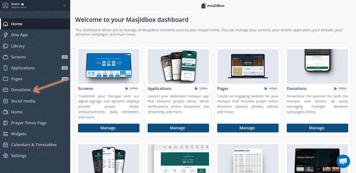 Navigate to Donations in the sidebar