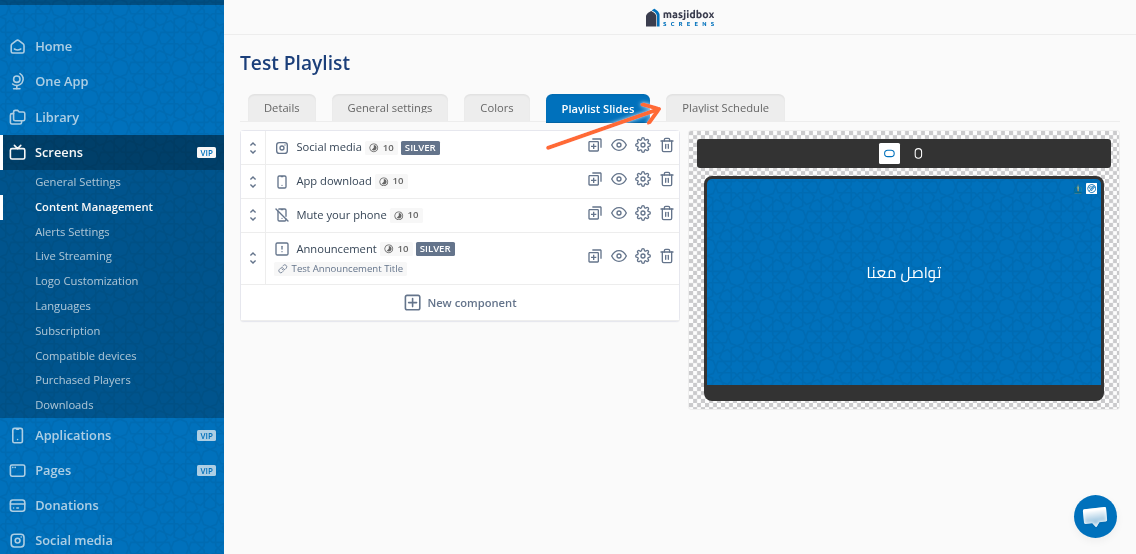 Locate the Playlist schedule section