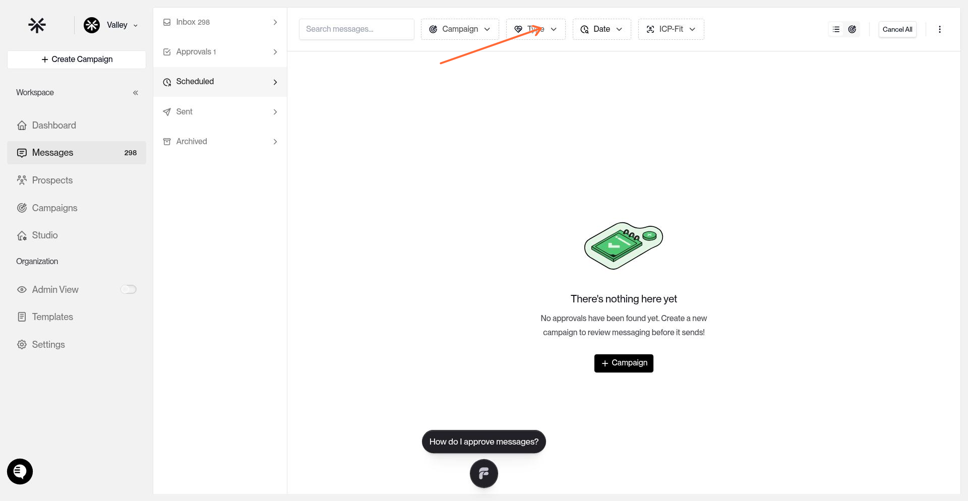 Date filter button in the Scheduled tab toolbar
