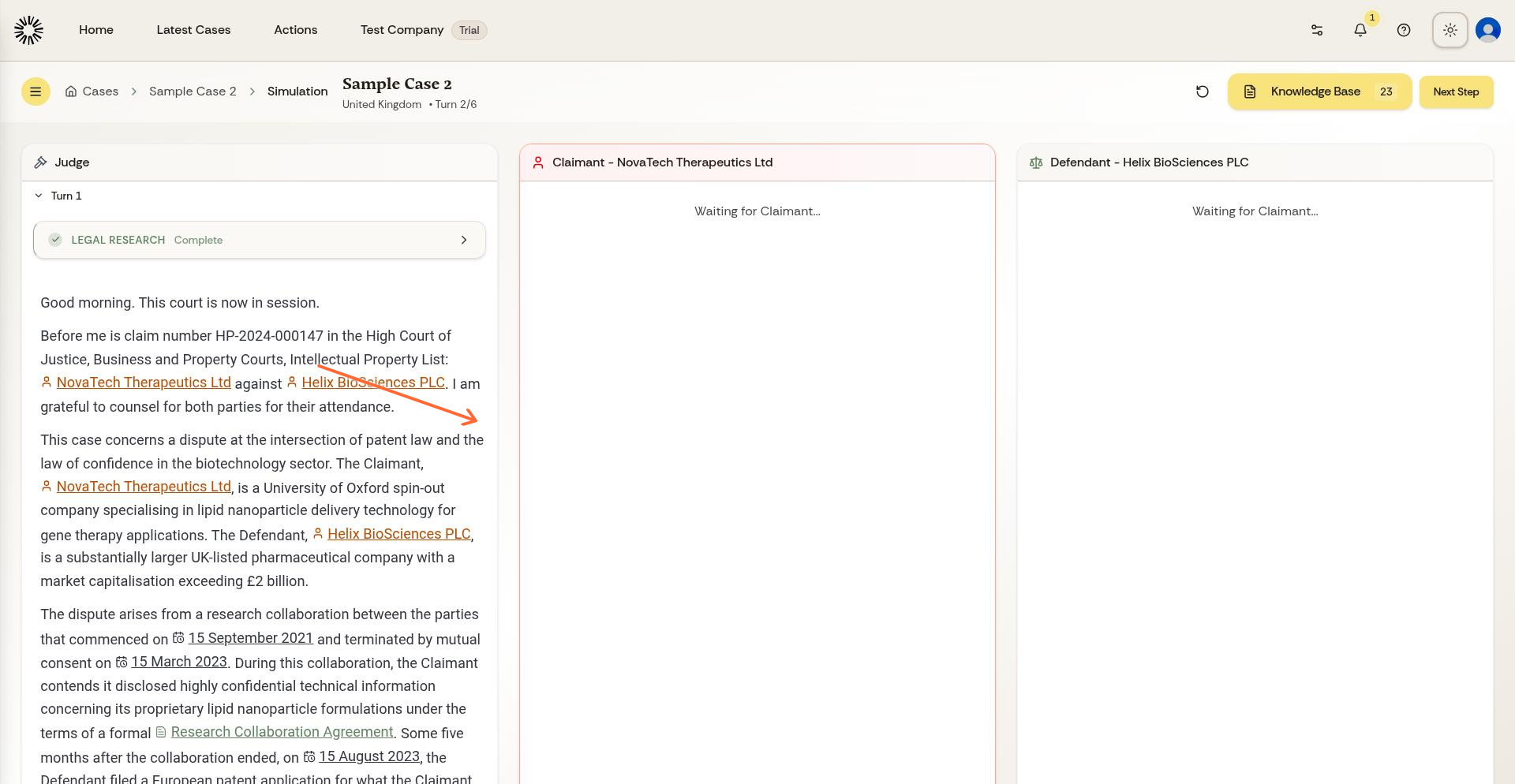 Simulation in progress showing early turns