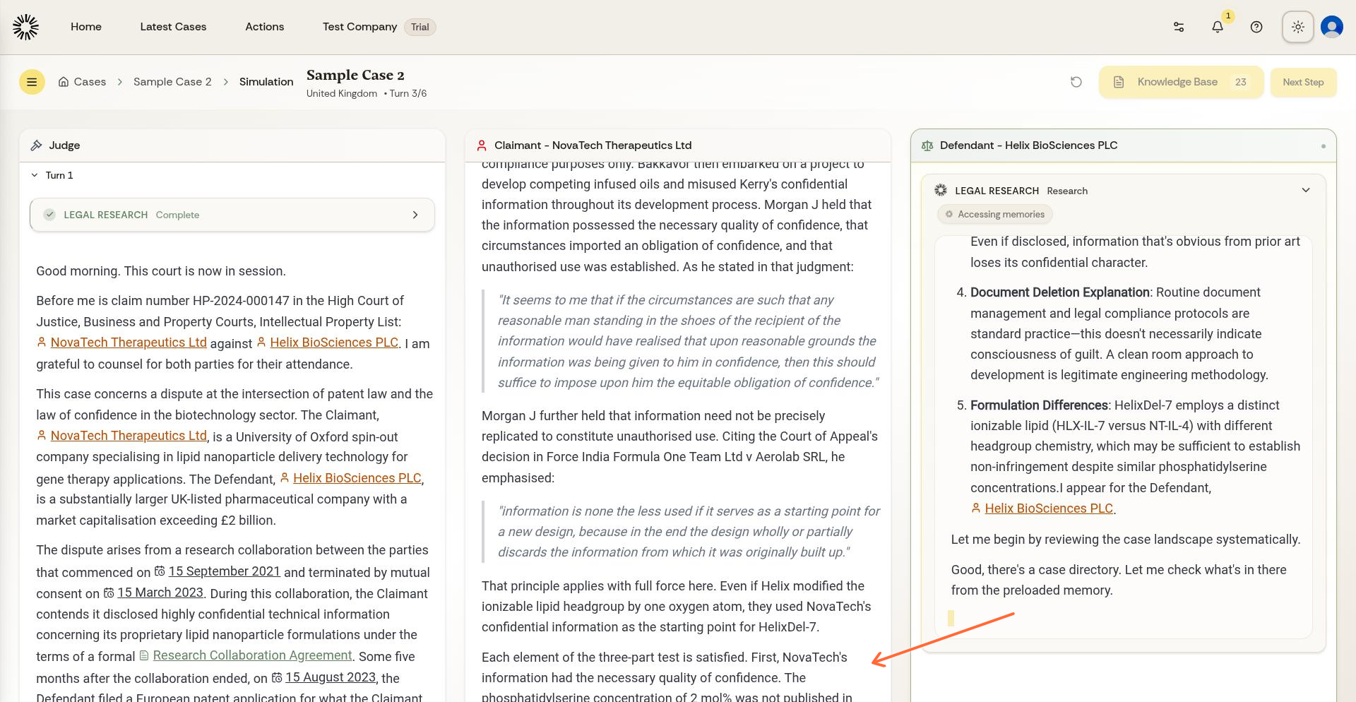 Complete simulation showing the judge's final ruling