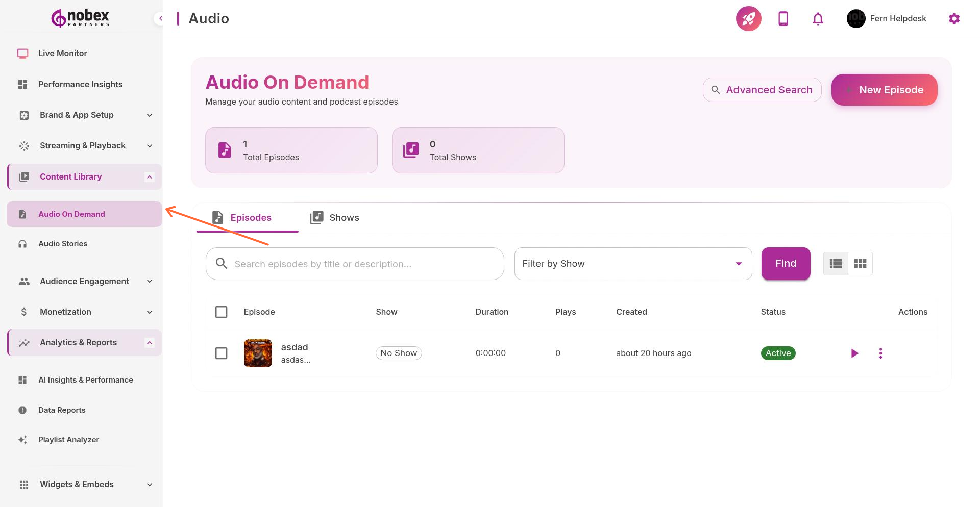 Audio On Demand library interface