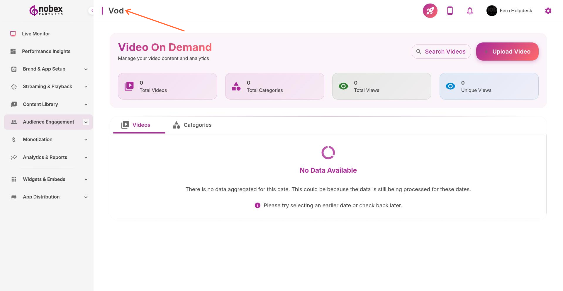 Video On Demand page showing coming soon status