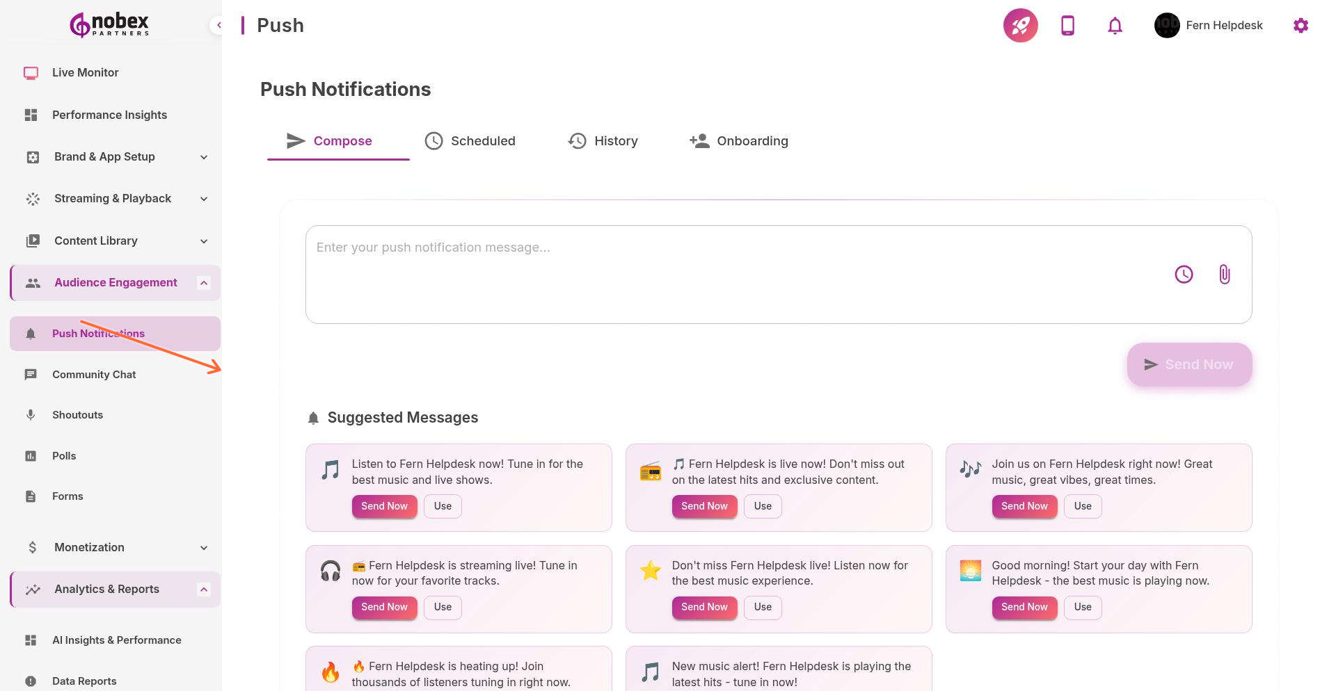 Push notification campaign management interface
