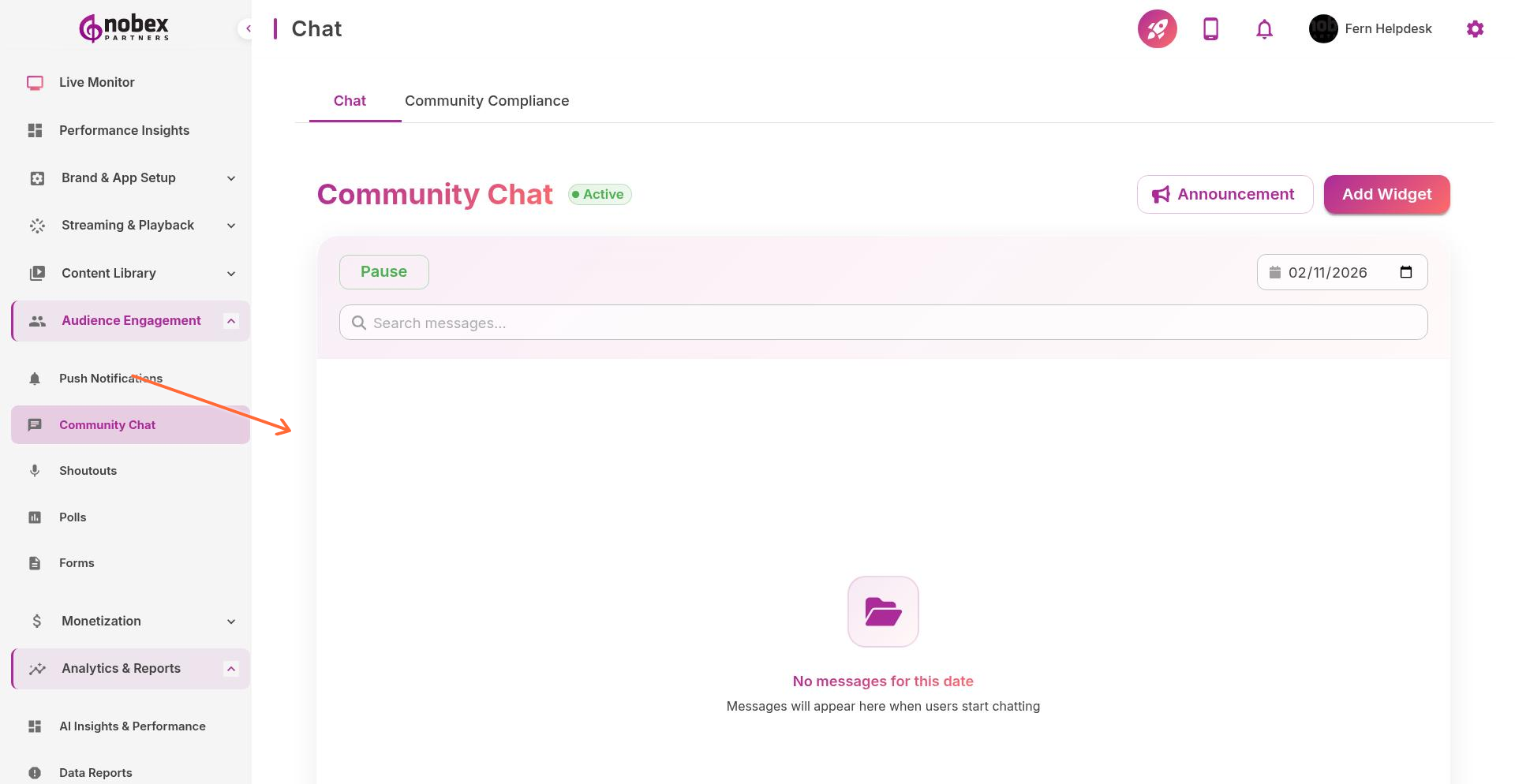 Chat dashboard with message filtering