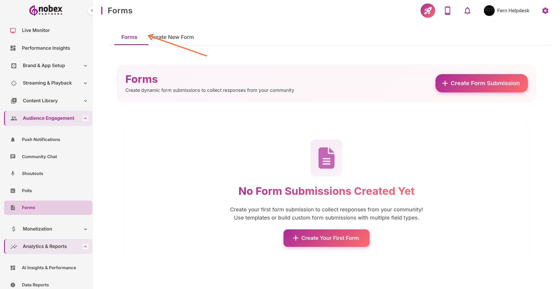 Forms dashboard showing existing forms