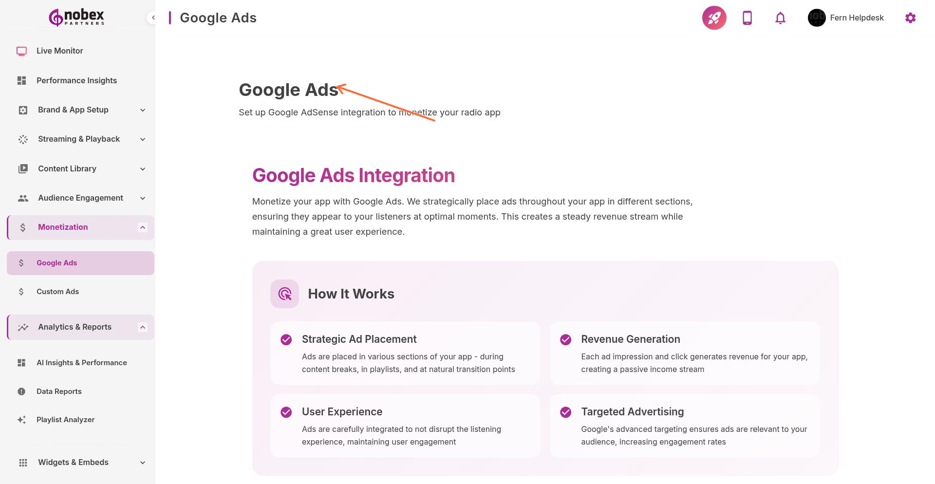 Google Ads integration settings