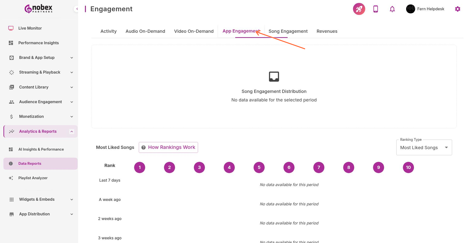 App Engagement Reports tab
