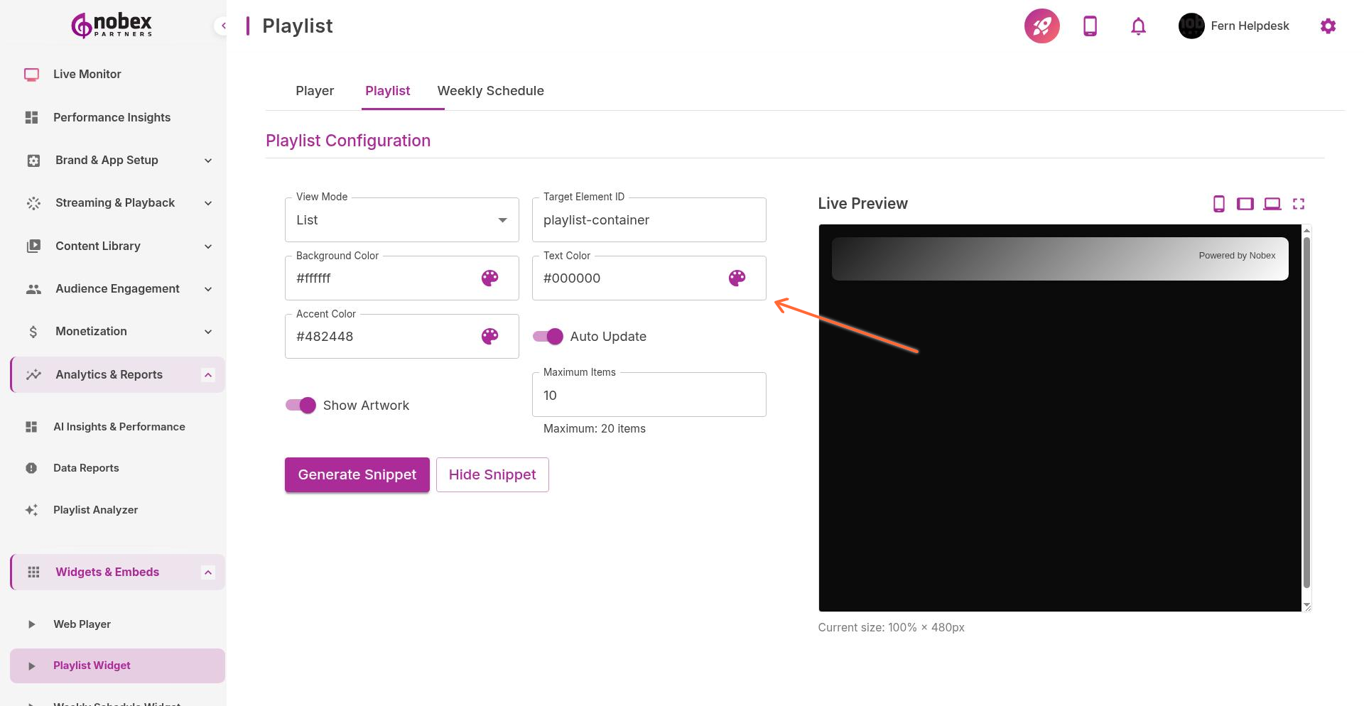 Playlist Widget configuration