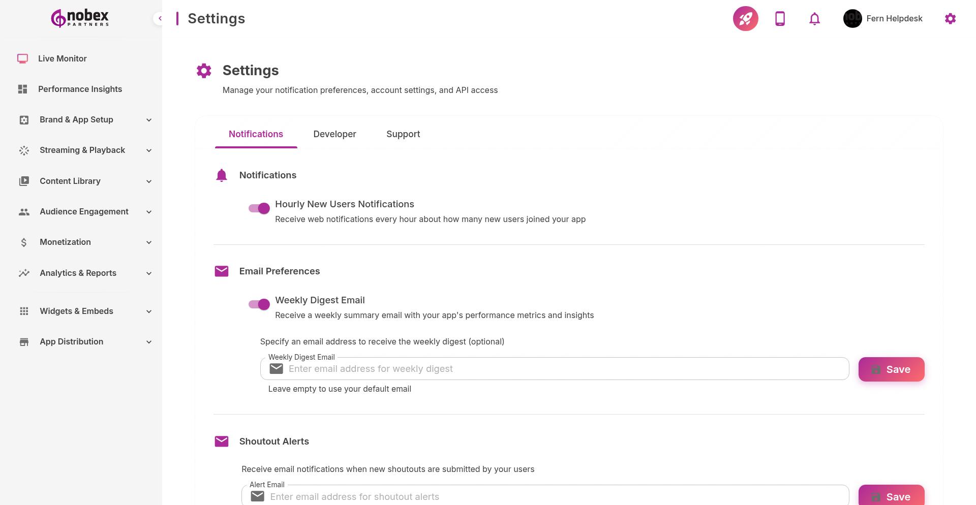 Account Settings page