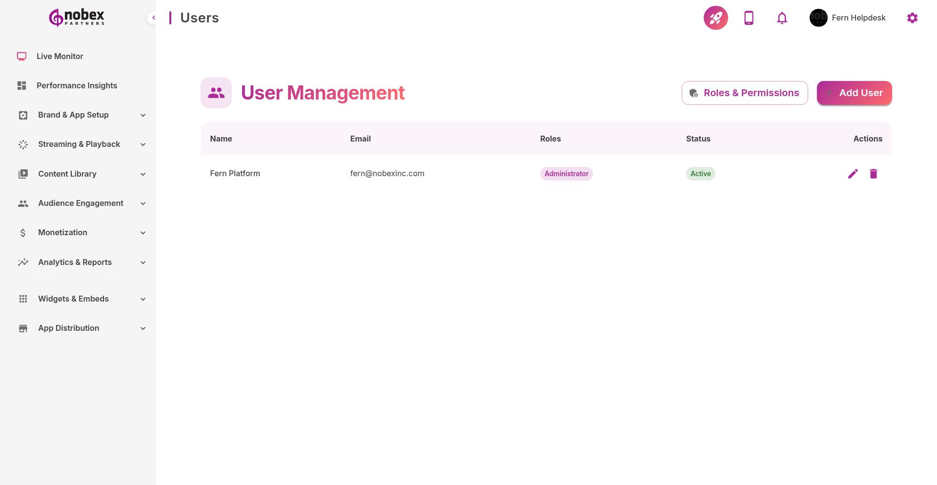 Users & Roles management page