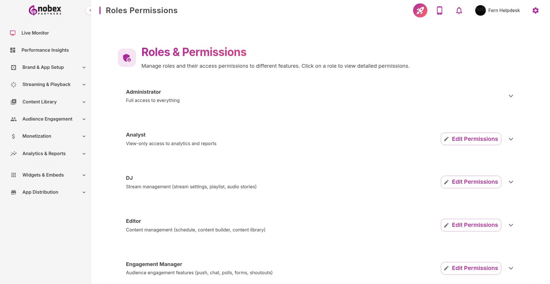 Roles & Permissions configuration page