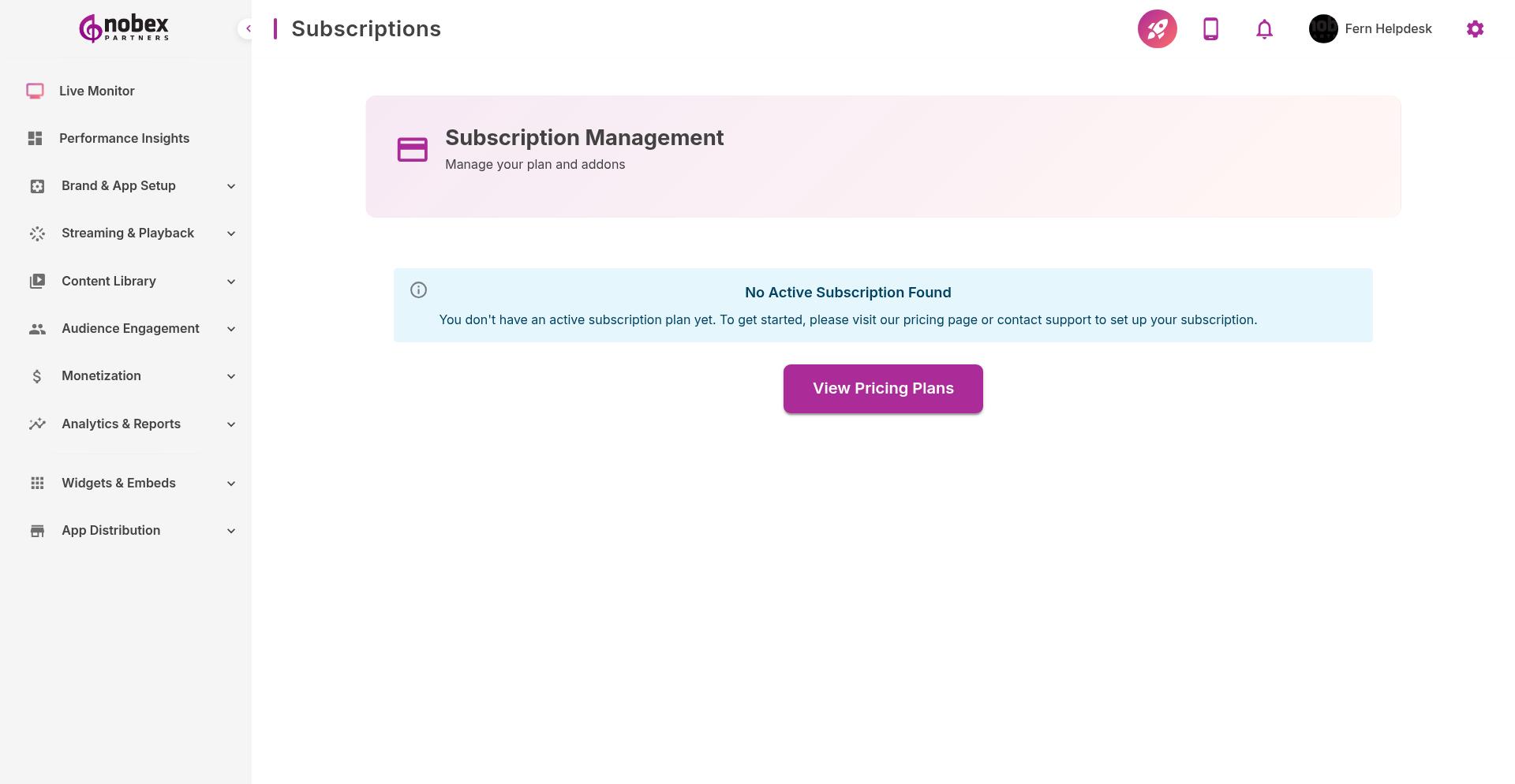 Manage Subscriptions page