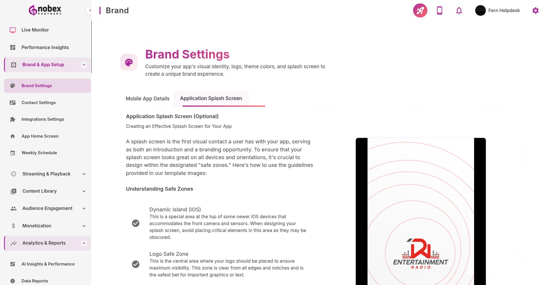 Brand Settings - Application Splash Screen configuration