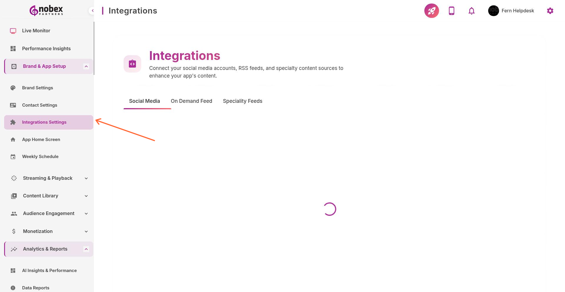 Navigate to Integrations Settings in the menu