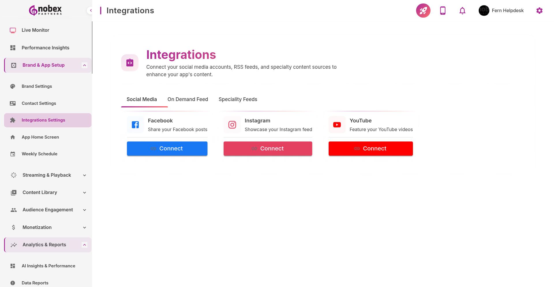 Integration Settings overview showing available integration options