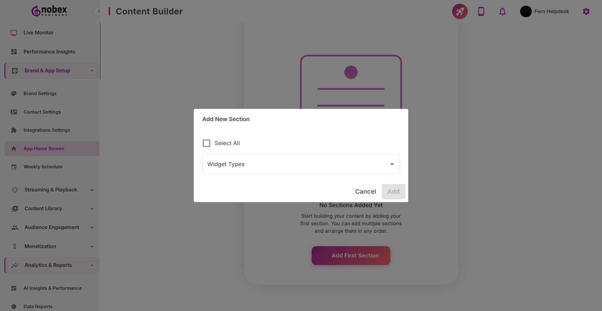 Widget settings panel showing configuration options