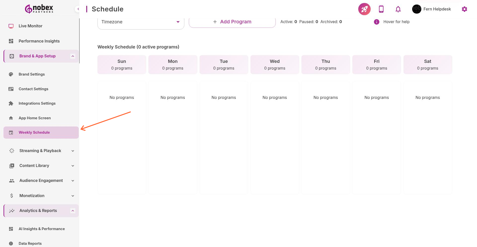 Navigate to Weekly Schedule in the menu
