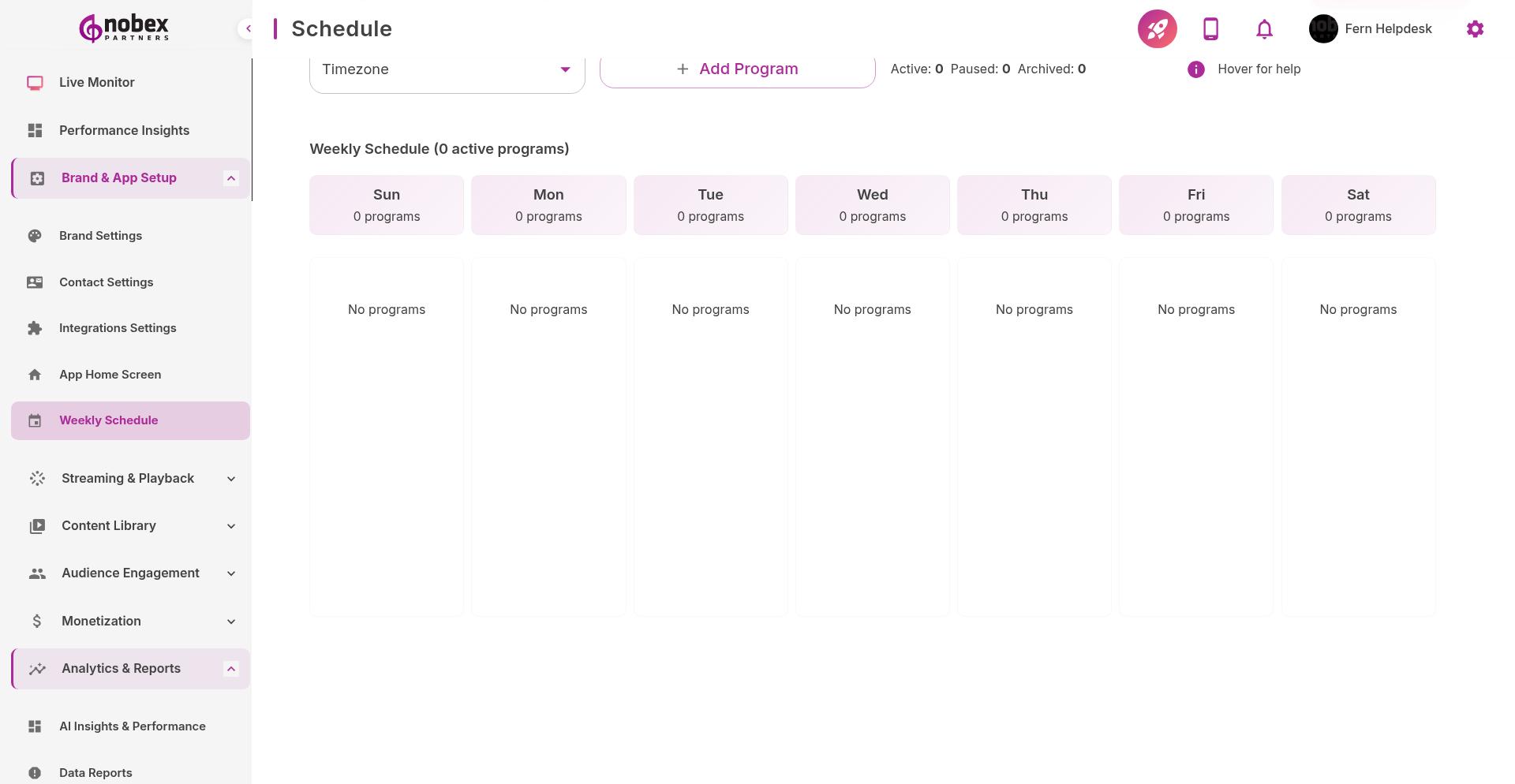Weekly Schedule showing program grid