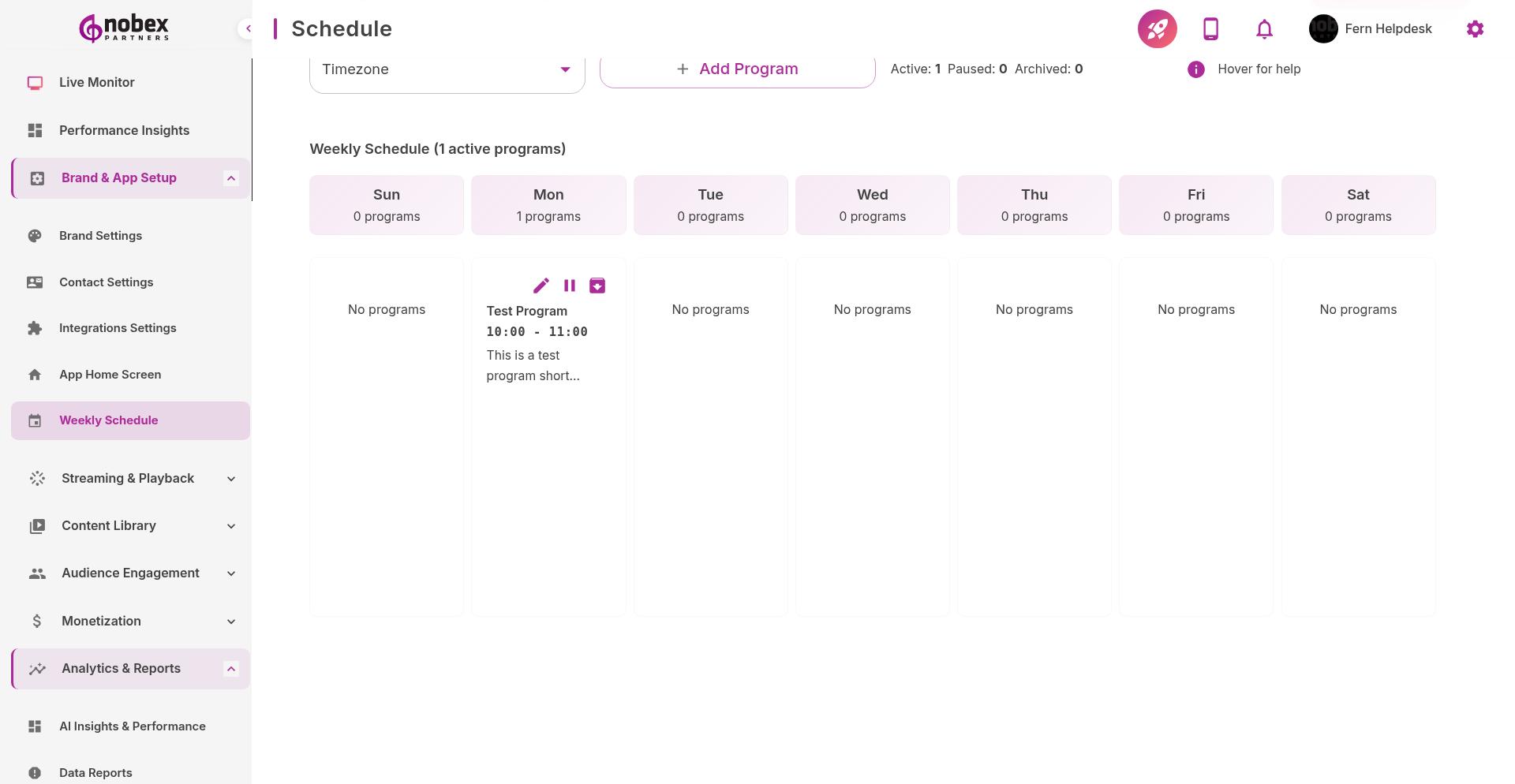Schedule with newly added program displayed