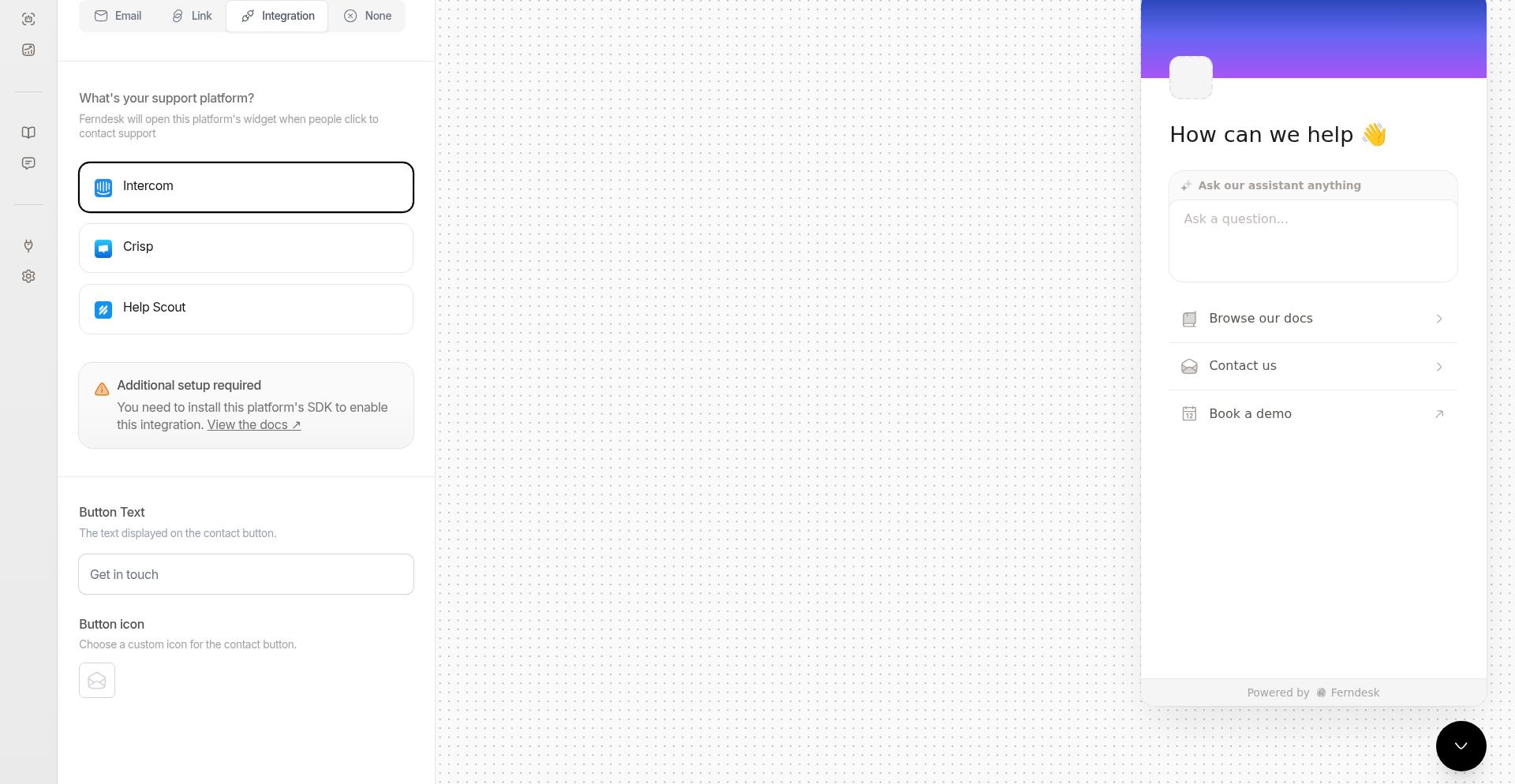 Button text and icon customization fields